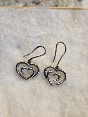 Kay Jewelers Love's Embrace Sterling Silver 925 Double Heart Drop Earrings